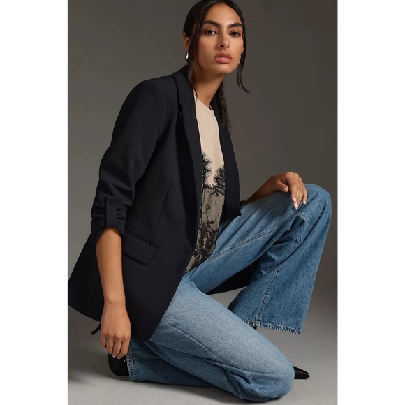 NWT Anthropologie Maeve Black Lazar Rolled Sleeve work academia Blazer 6 - Picture 2 of 8